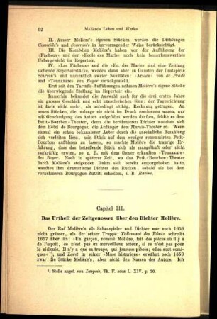 Capitel III. Das Urtheil der Zeitgenossen über den Dichter Molière.