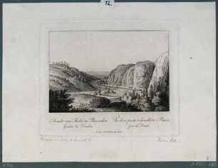 Ansicht des Plauenschen Grundes nach Norden mit der Buschmühle, der Hegereiterbrücke und dem Forsthaus (Hegereiterhaus)
