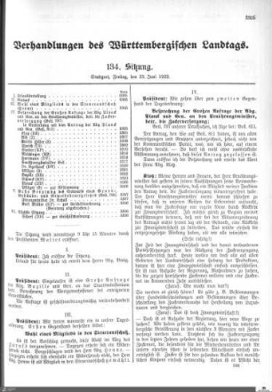 134. Sitzung, Stuttgart, 23.6.1922