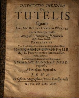 Disputatio Juridica De Tutelis