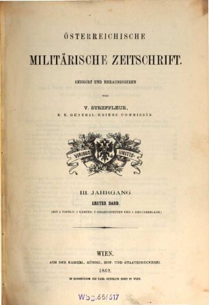 Österreichische militärische Zeitschrift. 1862, 1 = Jg. 3