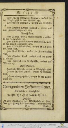 Untergeordnete Hofkommissionen.