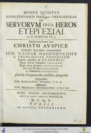 Missus Qvintvs Exercitatiiones Philologico-Theologicae ...