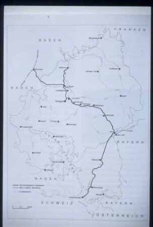 Streckenkarte der Württembergischen Staatsbahn (um 1850)