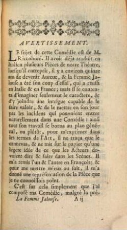 La Femme Jalouse : Comédie ; Représentée pour la premiere fois par les Comédiens Italiens ordinaires du Roi, sur le Théatre de l'Hôtel de Bourgogne, le 11. Décembre 1726