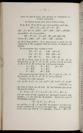 Note on the maxima and minima of functions of three variables.