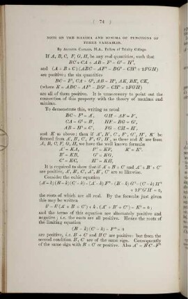 Note on the maxima and minima of functions of three variables.