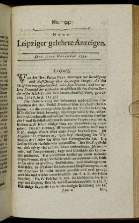 No. 94. Den 25ten November 1791.