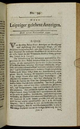 No. 94. Den 25ten November 1791.