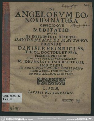 De angelorum bonorum natura officioque meditatio