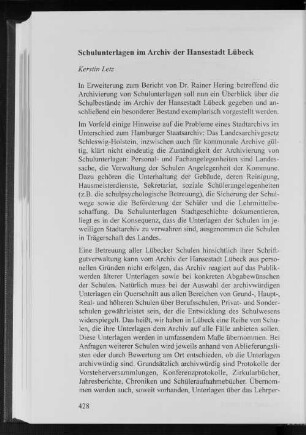 Schulunterlagen im Archiv der Hansestadt Lübeck