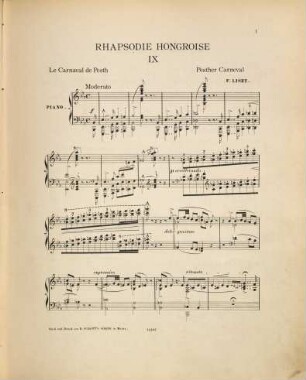 Rhapsodies hongroises : pour le piano. 9, Le carneval de Pesth