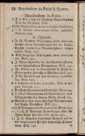 Ungebundene in Folio. - Ungebundene in Octavo.