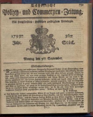 36tes Stueck, Montag den 9ten September 1793