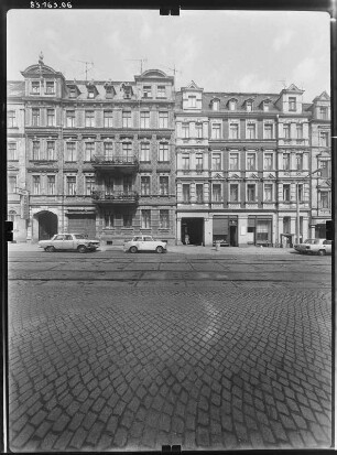 Görlitz-Altstadt, Landeskronstraße. Wohnhäuser mit Läden. Straßenfront