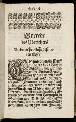 Vorrede des Ubersetzers An den Christlich-gesinnten Leser.