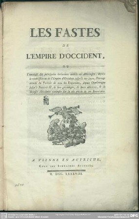Les Fastes De L'Empire D'Occident, Ou Tableau des principaux événemens arrivés en Allemagne ...