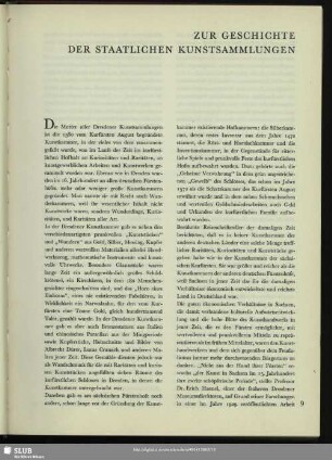 Zur Geschichte Der Staatlichen Kunstsammlungen