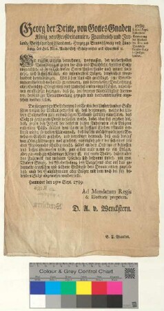 König Georg III. erneuert das Verbot der Ein- und Durchfuhr fremder Salze.