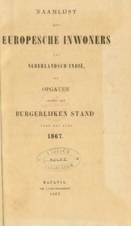 1867: Naamlijst der europesche inwoners van Nederlandsch-Indie͏̈