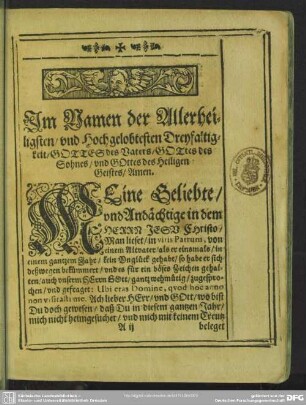 Leichenpredigt : Göttliche Creutz-Last, und Creutz-Hülffe. [Eingang]. Text. Concio. I. II. III.