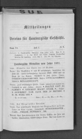 Hamburgische Medaillen vom Jahre 1893.