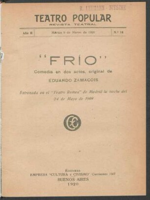 2.1920=Nr. 18: "Frío" : comedia en dos actos