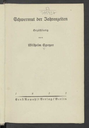 Schwermut der Jahreszeiten : Erzählung