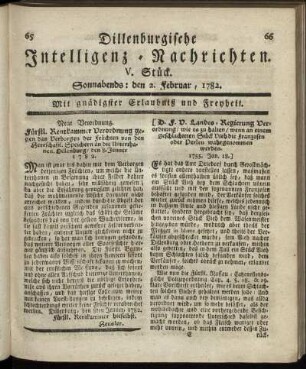 V. Stück. Sonnabends : den 2. Februar, 1782.