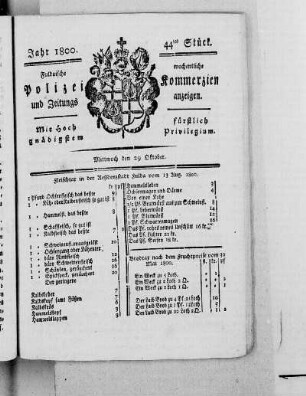 44tes Stück, Ausgabe vom 29. Oktober 1800