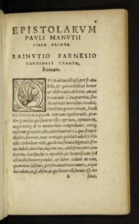 Epistolarum Pauli Manutii Liber Primus.