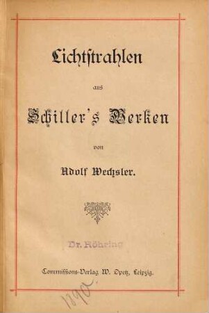 Lichtstrahlen aus Schiller's Werken