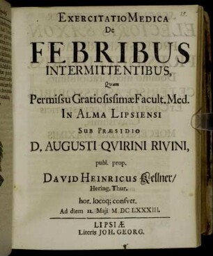 Exercitatio Medica De Febribus Intermittentibus