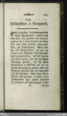 VIII. Melanchthon an Ganganelli