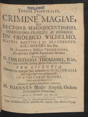 Theses Inavgvrales, De Crimine Magiae