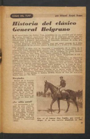 Historia del clásico General Belgrano : Cosas del turf