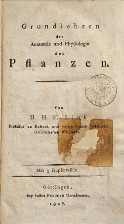Grundlehren der Anatomie und Physiologie der Pflanzen : mit 3 Kupfertafeln, [1]