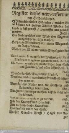 Register dieses new=reformirten Heldenschatzes. - Register des sechsten Theiles dieses HeldenSchatzes.