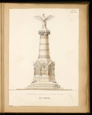 Gefallenendenkmal, Stendal Monatskonkurrenz März 1875: Aufriss; Maßstabsleiste