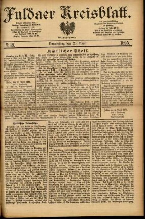 Erste Ausgabe vom Donnerstag, den 25. April 1895.