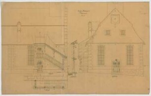 Dolmetsch, Theodor; Neuhengstett; Kirche - Treppenhaus (Grundriss, Ansichten, Schnitt)