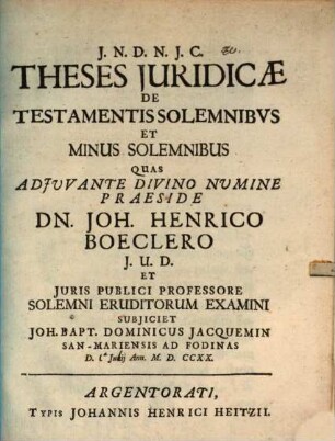 Theses ... de testamentis solemnibus et minus solemnibus