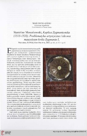 71: [Rezension von: Stanisław Mossakowski, Kaplica Zygmuntowska (1515-1533)]