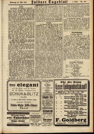 Zweite Ausgabe vom Samstag, den 28. Mai 1921.