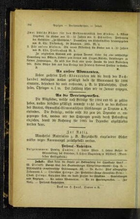An unsere Abonnenten