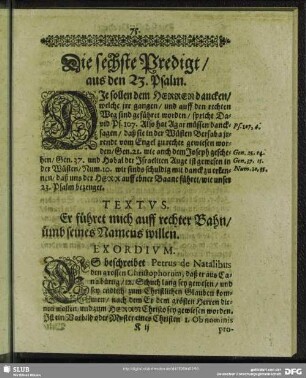 Die sechste Predigt, aus den 23. Psalm