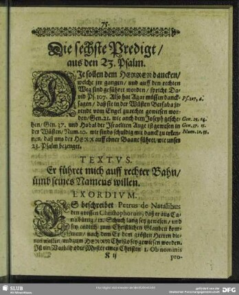 Die sechste Predigt, aus den 23. Psalm