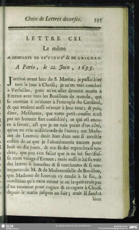 Lettre CXI. Le même A Mesdames De Sévigné & De Grignan. A Paris, le 22. Juin, 1695