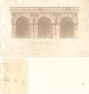 Lange, Ludwig; Lange - Archiv: I.1 Griechisch-römischer Stil - Rundbögen (Grundriss, Ansicht, Teilansicht)