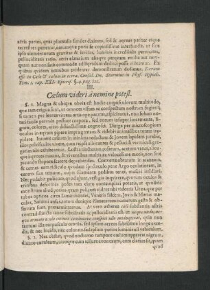 III. Coelum videri a nemine potest.
